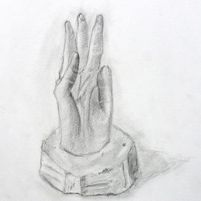 鉛筆デッサン（自分の手の石膏像・小５）