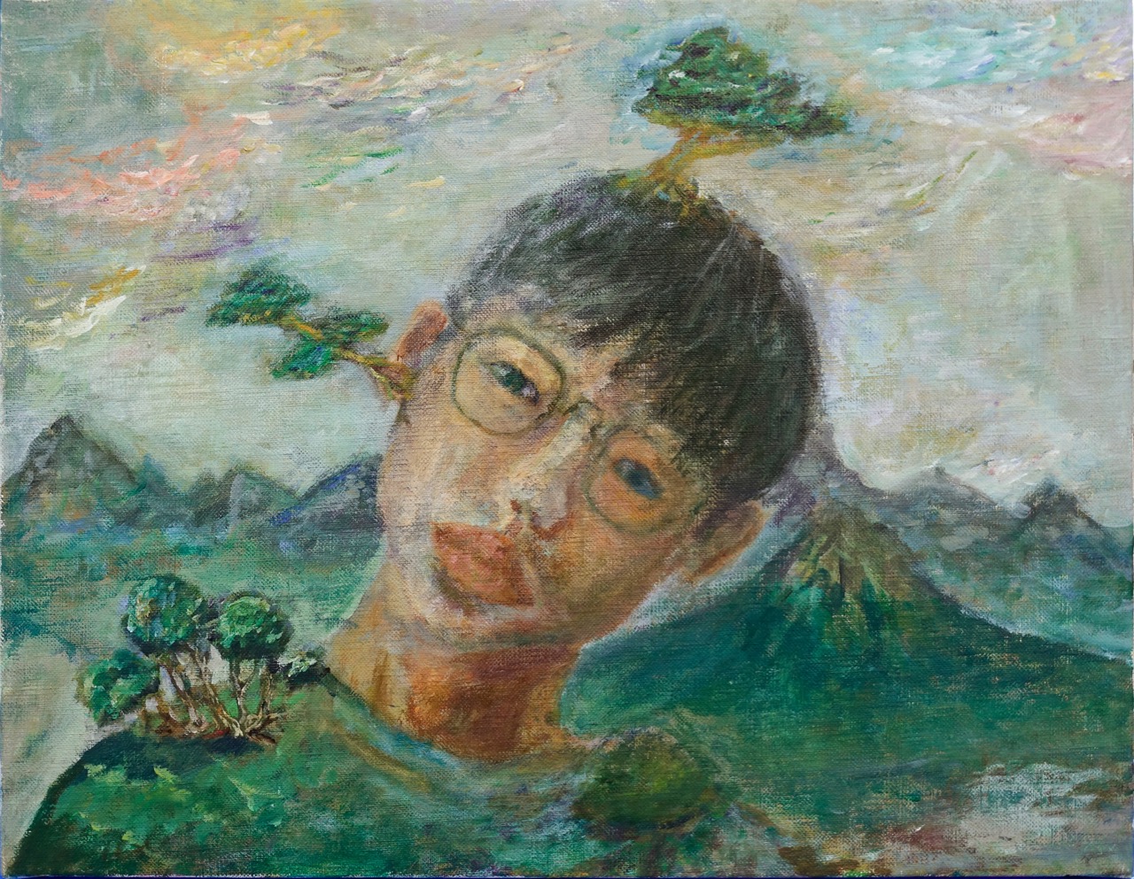 アクリル構成自画像・完成！／アクリル画「かぼちゃのある静物」3 