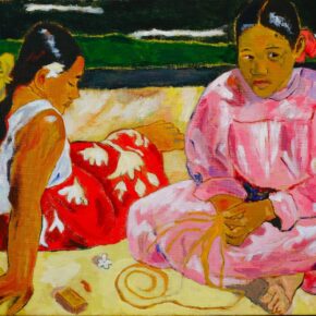 名画の模写・ゴーギャン「浜辺の二人の女」（中２）
