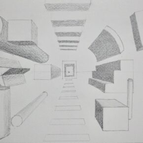 生徒作品「一点透視法」（中3）｜千葉市稲毛区の絵画教室 穴川キッズアトリエ・ベアヒェン