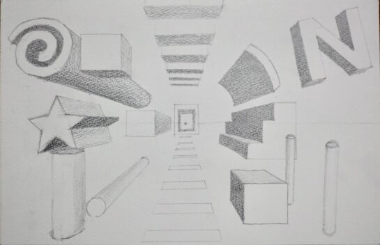 生徒作品「一点透視法」（中3）｜千葉市稲毛区の絵画教室 穴川キッズアトリエ・ベアヒェン