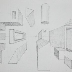 生徒作品「一点透視法」（中1）｜千葉市稲毛区の絵画教室 穴川キッズアトリエ・ベアヒェン