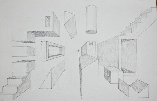 生徒作品「一点透視法」（中1）｜千葉市稲毛区の絵画教室 穴川キッズアトリエ・ベアヒェン