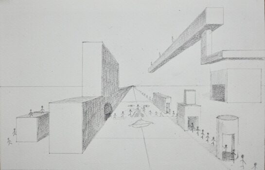 生徒作品「一点透視法」（中1）｜千葉市稲毛区の絵画教室 穴川キッズアトリエ・ベアヒェン