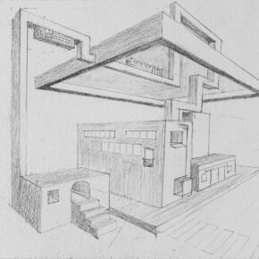生徒作品「二点透視法」（中1）｜千葉市稲毛区の絵画教室 穴川キッズアトリエ・ベアヒェン