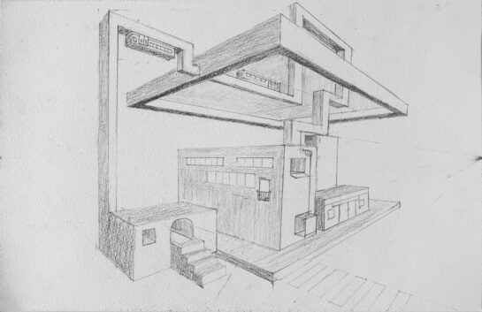 生徒作品「二点透視法」(中1)|千葉市稲毛区の絵画教室 穴川キッズアトリエ・ベアヒェン