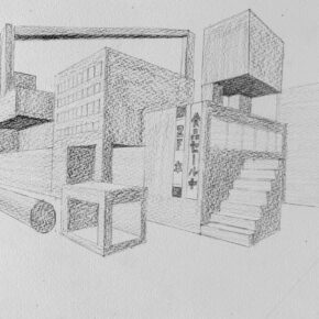 生徒作品「二点透視法」（中3）｜千葉市稲毛区の絵画教室 穴川キッズアトリエ・ベアヒェン