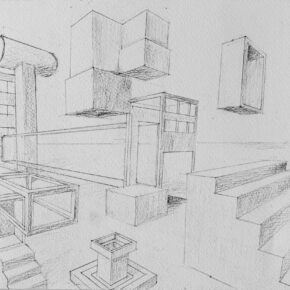 生徒作品「二点透視法」（小６）｜千葉市稲毛区の絵画教室 穴川キッズアトリエ・ベアヒェン