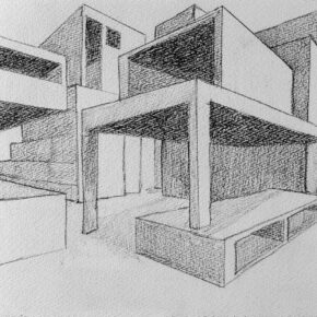 生徒作品「二点透視法」（中1）｜千葉市稲毛区の絵画教室 穴川キッズアトリエ・ベアヒェン