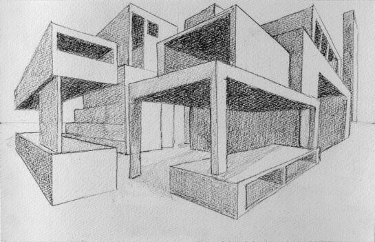 生徒作品「二点透視法」(中1)|千葉市稲毛区の絵画教室 穴川キッズアトリエ・ベアヒェン