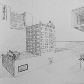 生徒作品「二点透視法」（小６）｜千葉市稲毛区の絵画教室 穴川キッズアトリエ・ベアヒェン