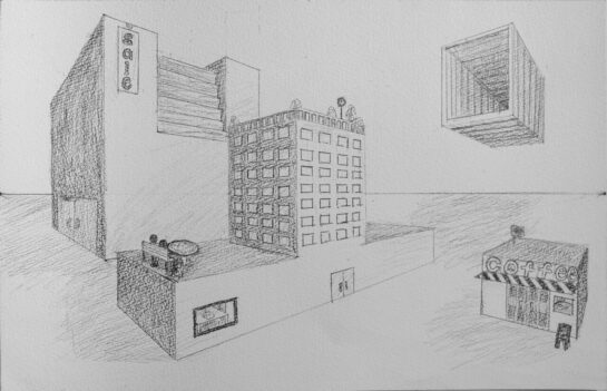 生徒作品「二点透視法」(小6)|千葉市稲毛区の絵画教室 穴川キッズアトリエ・ベアヒェン