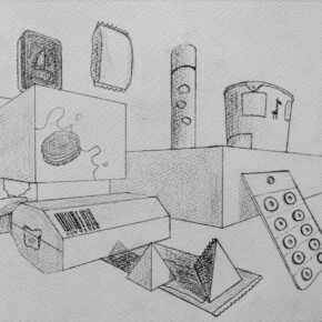 生徒作品「二点透視法」（中2）｜千葉市稲毛区の絵画教室 穴川キッズアトリエ・ベアヒェン