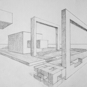 生徒作品「二点透視法」（中3）｜千葉市稲毛区の絵画教室 穴川キッズアトリエ・ベアヒェン