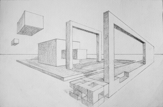 生徒作品「二点透視法」(中3)|千葉市稲毛区の絵画教室 穴川キッズアトリエ・ベアヒェン