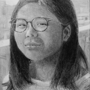 鉛筆デッサン「自画像写真模写」（中2）｜千葉市稲毛区の絵画教室　穴川キッズアトリエ・ベアヒェン