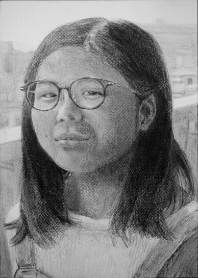 鉛筆デッサン「自画像写真模写」（中2）｜千葉市稲毛区の絵画教室　穴川キッズアトリエ・ベアヒェン