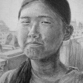 鉛筆デッサン「自画像写真模写」（中３）｜千葉市稲毛区の絵画教室　穴川キッズアトリエ・ベアヒェン