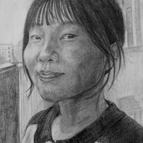 鉛筆デッサン「自画像写真模写」（中３）｜千葉市稲毛区の絵画教室　穴川キッズアトリエ・ベアヒェン