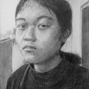 鉛筆デッサン「自画像写真模写」（中2）｜千葉市稲毛区の絵画教室　穴川キッズアトリエ・ベアヒェン