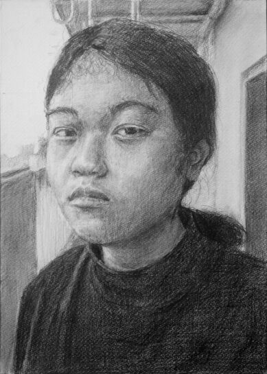 鉛筆デッサン「自画像写真模写」（中2）｜千葉市稲毛区の絵画教室　穴川キッズアトリエ・ベアヒェン